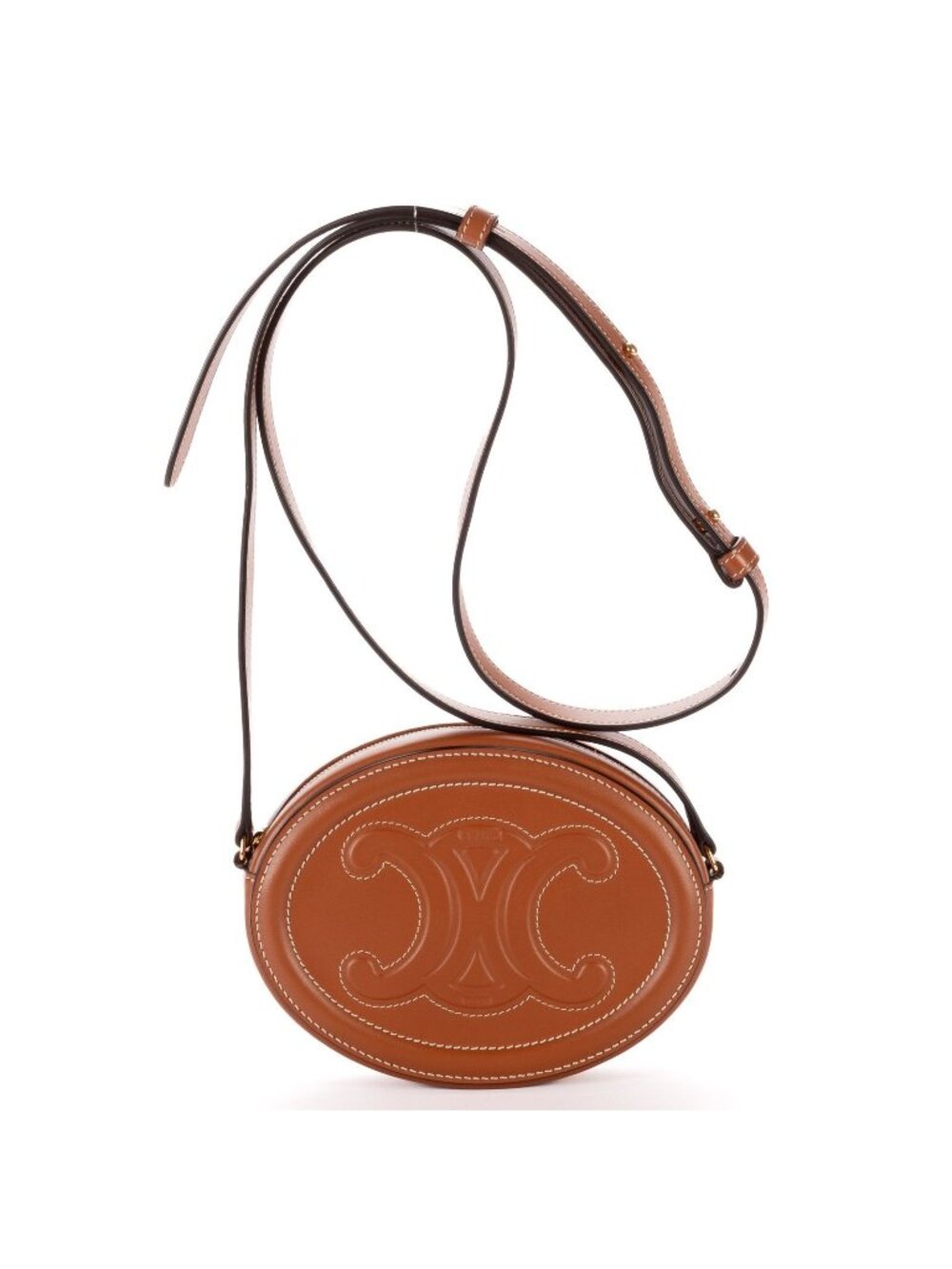 Celine Cuir Triomphe Oval Pouch Brown Calfskin Leather